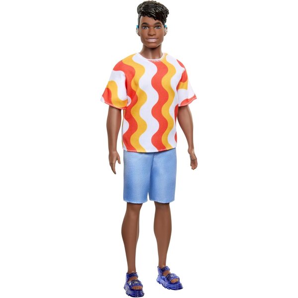 Barbie Fashionistas Ken mit Hörgeräten und großem Körper, farbenfrohes Modeoutfit