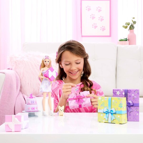 Barbie Party Unboxed Birthday Bows Set con 10 Sorprese e Accessori Compleanni