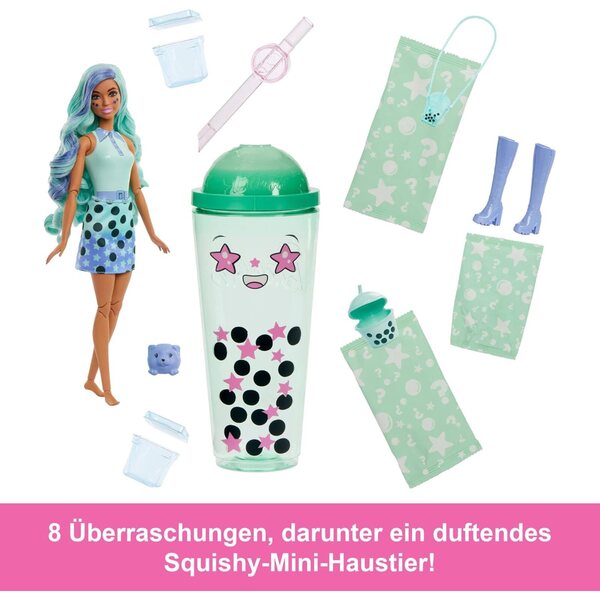 Barbie Pop Reveal Bubble Tea Pupa Grüner Tee mit 8 Überraschungen, Parfüm und Zubehör