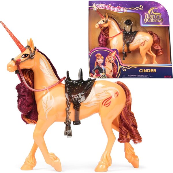 Cinder Einhorn 28 cm – Original von Unicorn Academy mit Kopfbewegung, Sattel und Geschirr