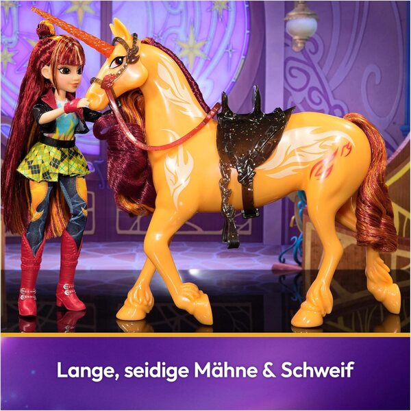Cinder Einhorn 28 cm – Original von Unicorn Academy mit Kopfbewegung, Sattel und Geschirr
