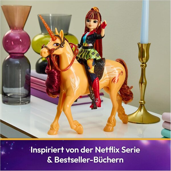 Cinder Einhorn 28 cm – Original von Unicorn Academy mit Kopfbewegung, Sattel und Geschirr