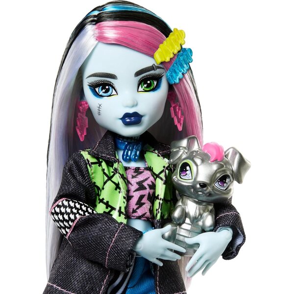 Monster High Frankie Stein: Puppe mit Jeans, Watzie-Hund und Schulzubehör