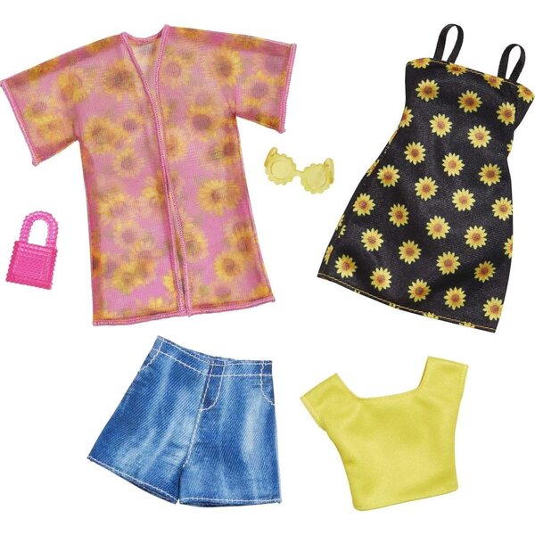 Barbie Fashions 2 Outfits con Accessori Moda Set - Pantaloncini, Kimono, Vestito e Borsa
