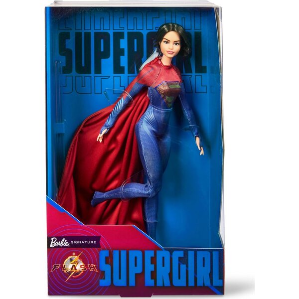 Barbie Supergirl Flash Movie Puppet im ikonischen roten und blauen Kleid mit Umhang und Ständer