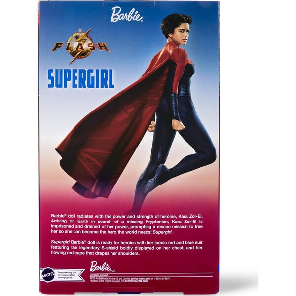 Barbie Supergirl Flash Movie Puppet im ikonischen roten und blauen Kleid mit Umhang und Ständer
