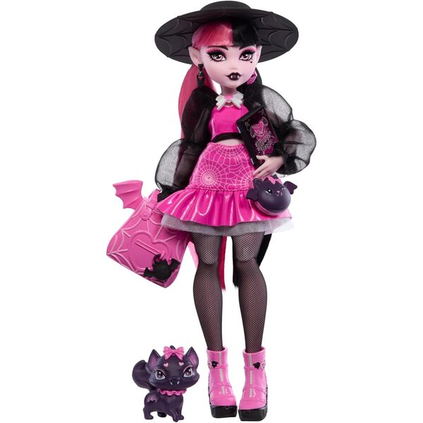 Monster High Draculaura mit Zubehör und Count Fabulous, die modische Fledermauskatze für Kinder