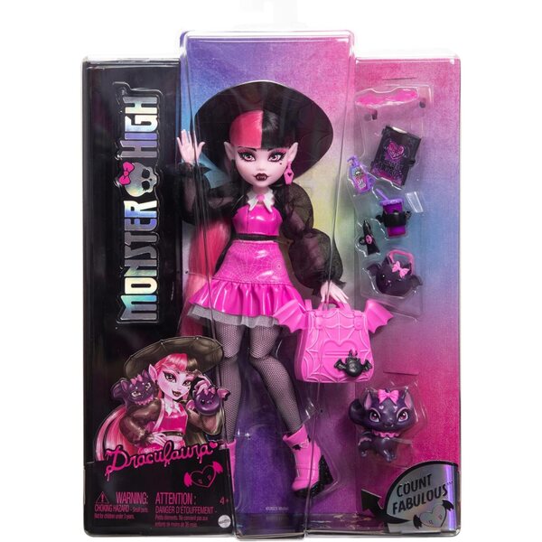 Monster High Draculaura mit Zubehör und Count Fabulous, die modische Fledermauskatze für Kinder
