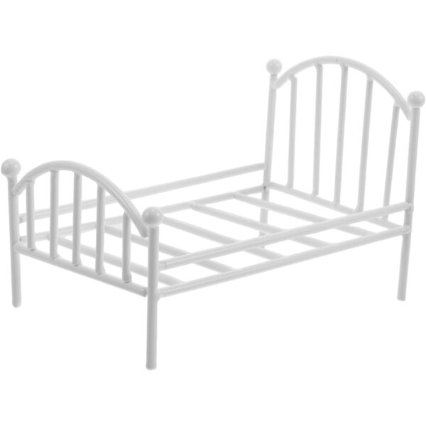 Letto in Ferro Miniatura Bianco per Casa delle Bambole, Mobili Decorativi Compatti