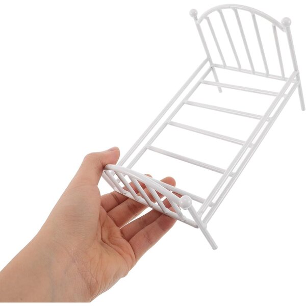 Letto in Ferro Miniatura Bianco per Casa delle Bambole, Mobili Decorativi Compatti