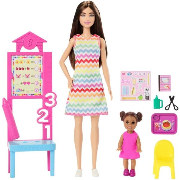 Barbie insegnante con bambola e accessori scuola, gioco educativo per bambini 3+
