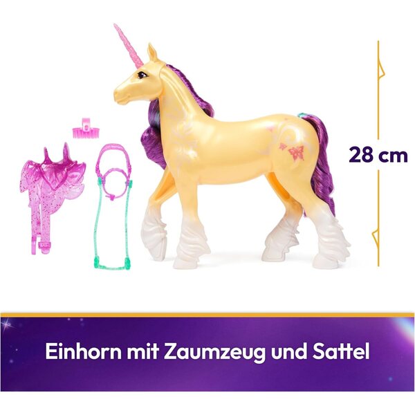 Unicorn Academy Leaf - Unicorno 28 cm con Manto Giallo e Accessori, Gioco Bambini 4+