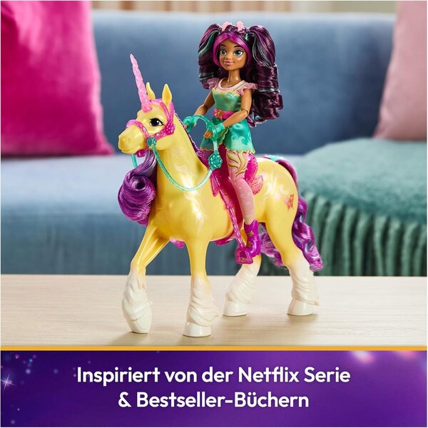 Unicorn Academy Leaf - Unicorno 28 cm con Manto Giallo e Accessori, Gioco Bambini 4+