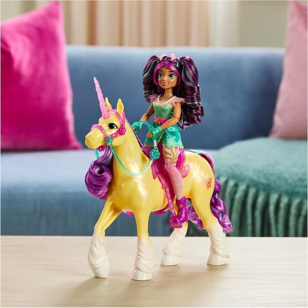 Unicorn Academy Leaf - Unicorno 28 cm con Manto Giallo e Accessori, Gioco Bambini 4+