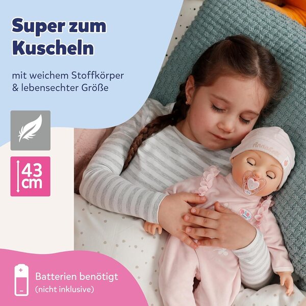 BABY Born Annabell 43 cm – Weiche Puppe mit 7 elektronischen Funktionen und Geräuschen, ideal ab 3 Jahren