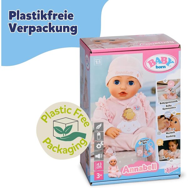 BABY Born Annabell 43 cm – Weiche Puppe mit 7 elektronischen Funktionen und Geräuschen, ideal ab 3 Jahren