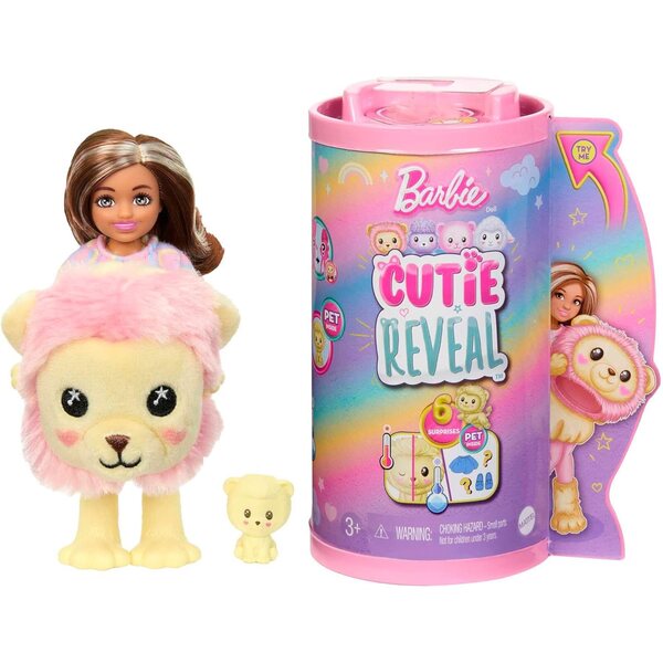 Barbie Cutie Reveal Chelsea mit 6 Überraschungen, Löwenpuppe, Farbwechsel, kreatives Spiel