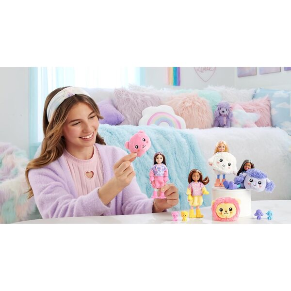 Barbie Cutie Reveal Chelsea mit 6 Überraschungen, Löwenpuppe, Farbwechsel, kreatives Spiel