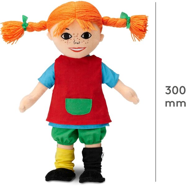 Pippi Langstrumpf Puppe 30 cm – Morbida Stoffpuppe per Bambini da 10 Mesi, Idea Regalo Battesimo