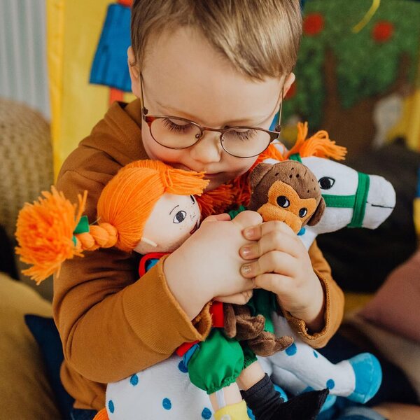 Pippi Langstrumpf Puppe 30 cm – Morbida Stoffpuppe per Bambini da 10 Mesi, Idea Regalo Battesimo