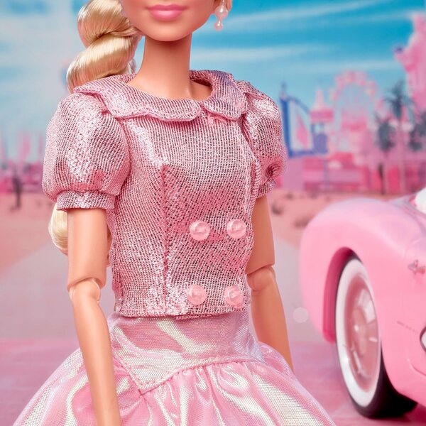 Barbie Margot Robbie Filmkollektion: Puppe mit elegantem rosa Outfit und exklusiven Accessoires