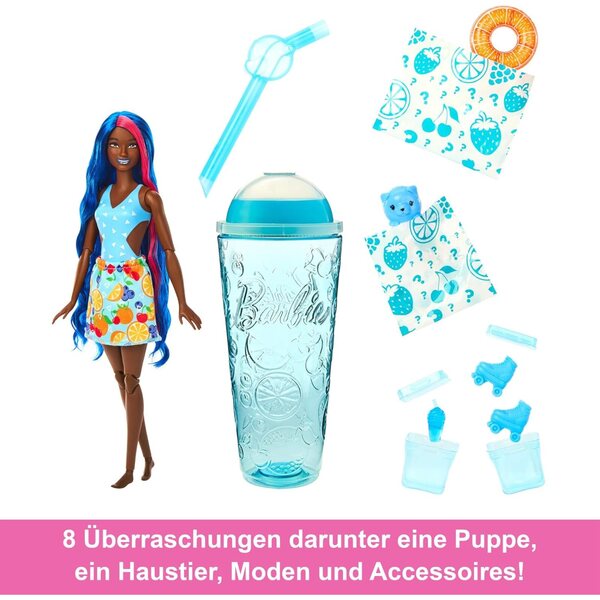 Barbie Pop Reveal Fruit mit 8 Überraschungen, blauen Haaren, fruchtigem Duft und Accessoires