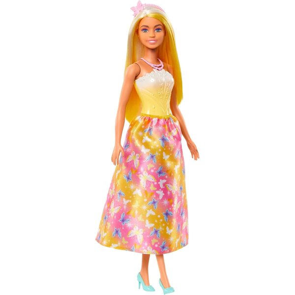 Barbie Royal mit gefärbten Haaren, Accessoires und Kleid mit Schmetterlingsmotiv
