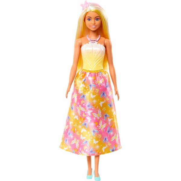 Barbie Royal mit gefärbten Haaren, Accessoires und Kleid mit Schmetterlingsmotiv