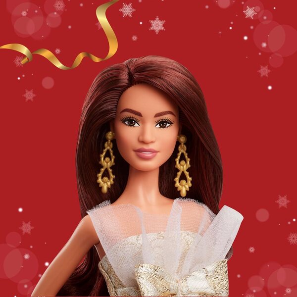 Barbie Signature 2025 Holiday mit Silber- und Goldkleid, elegante Sammlerpuppe