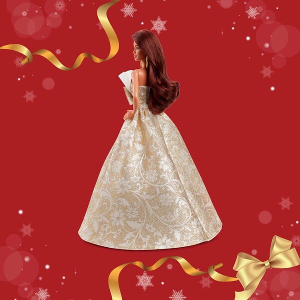 Barbie Signature 2025 Holiday mit Silber- und Goldkleid, elegante Sammlerpuppe