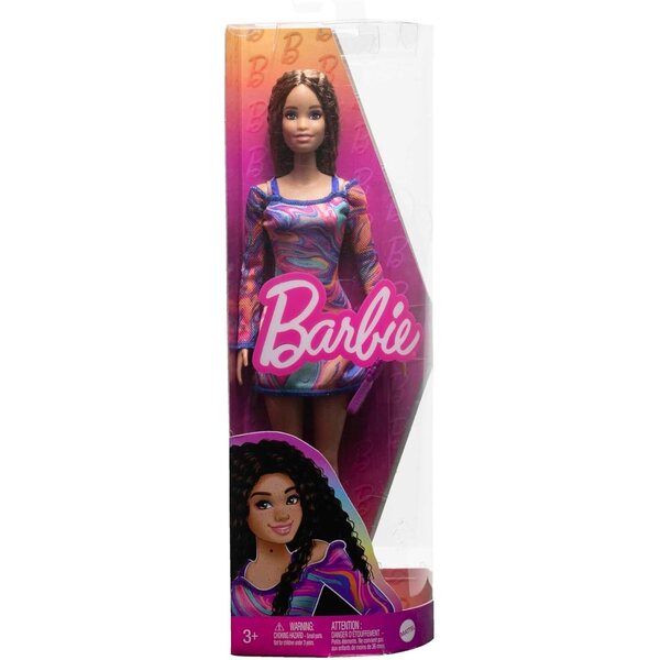 Barbie Fashionistas Puppe mit welligem Haar, Sommersprossen und Regenbogenkleid