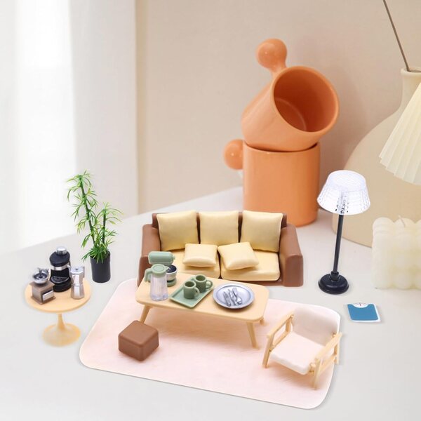 Puppenhaus-Miniaturmöbel: Buntes Schreibtisch- und Regalzimmer-Set