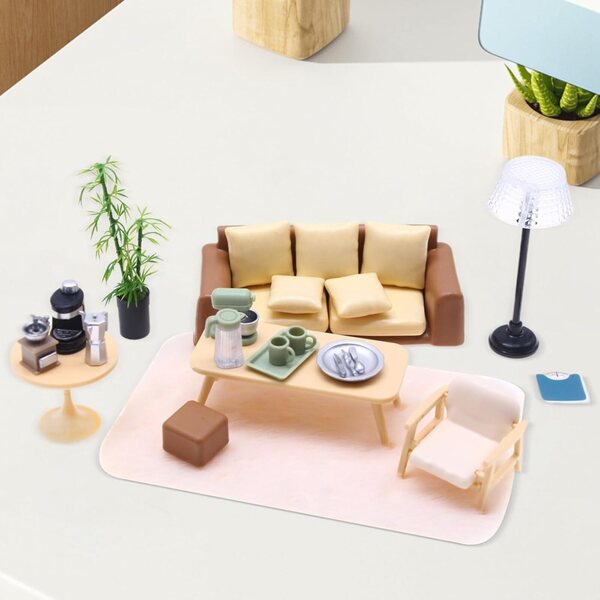 Puppenhaus-Miniaturmöbel: Buntes Schreibtisch- und Regalzimmer-Set
