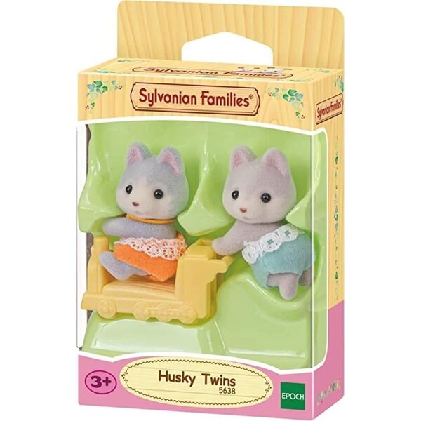 Sylvanian Families Husky Zwillinge Set mit zwei Figuren und Spielzeuglokomotive