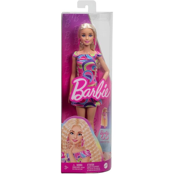 Barbie Fashionistas #223 mit welligem blondem Haar und Kleid, inspiriert von Totally Hair 1992