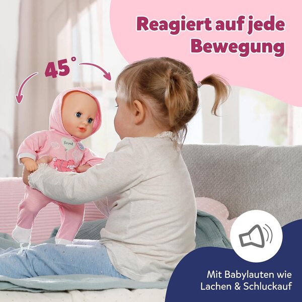 BABY Born Hannah Poupée Interaktiv mit 5 Funktionen, weichem Körper, inklusive Zubehör