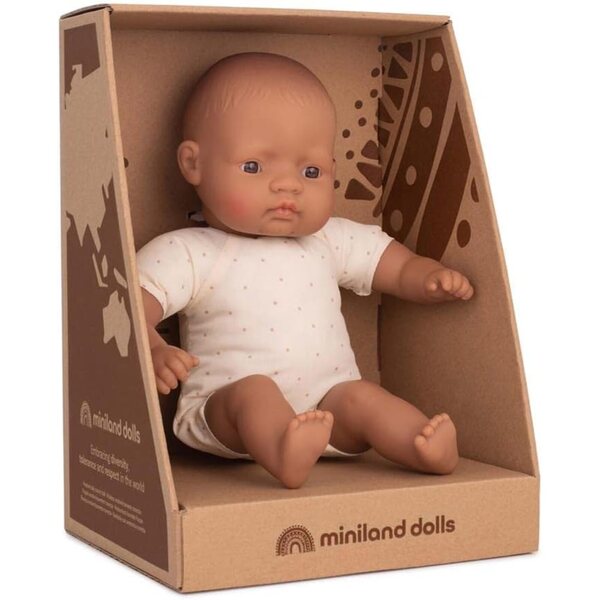 Miniland Bambola Latinoa 32 cm con Corpo Morbido e Viso Realistico in Scatola Regalo