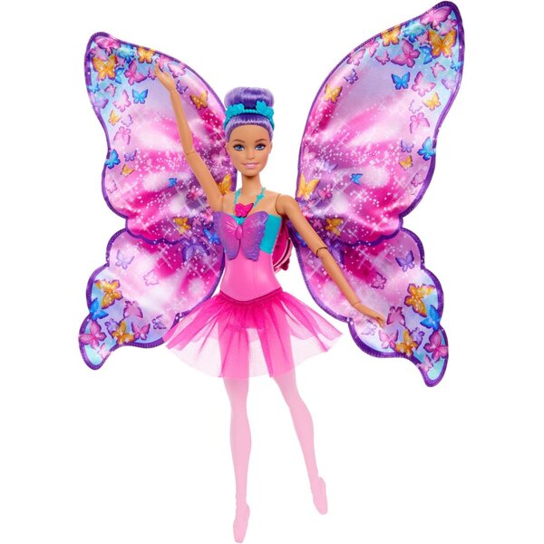 Barbie-Puppe mit 2-in-1-Ballerina- und Schmetterlingstransformation mit beweglichen Flügeln