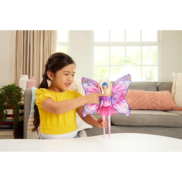 Barbie-Puppe mit 2-in-1-Ballerina- und Schmetterlingstransformation mit beweglichen Flügeln
