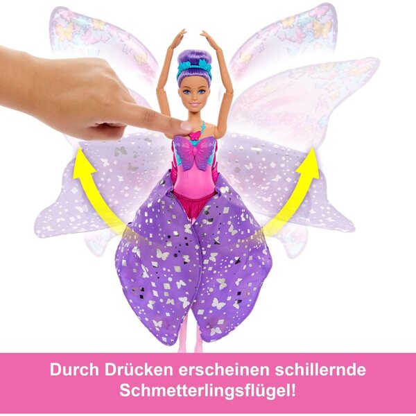Barbie-Puppe mit 2-in-1-Ballerina- und Schmetterlingstransformation mit beweglichen Flügeln