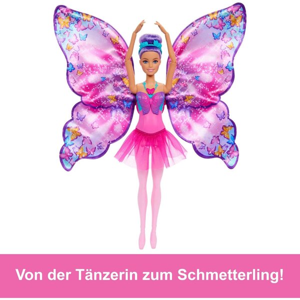 Barbie-Puppe mit 2-in-1-Ballerina- und Schmetterlingstransformation mit beweglichen Flügeln