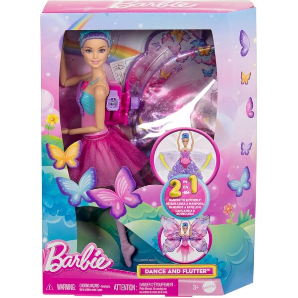 Barbie-Puppe mit 2-in-1-Ballerina- und Schmetterlingstransformation mit beweglichen Flügeln