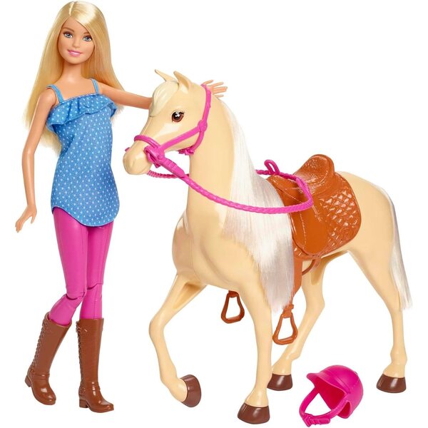 Barbie bambola con cavallo e accessori da equitazione, gioco per bambini 3+ anni