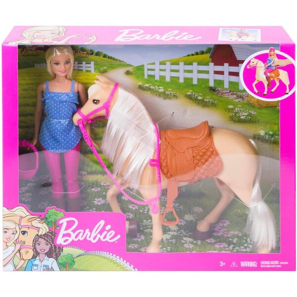 Barbie bambola con cavallo e accessori da equitazione, gioco per bambini 3+ anni
