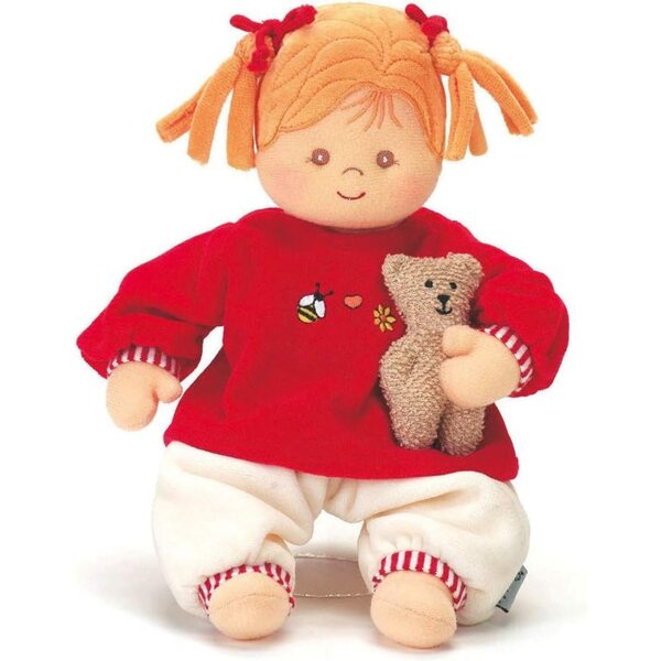 Sterntaler Spielpuppe Magdalena con Rassel Integrata per Neonati, 33 cm, Rosso/Beige