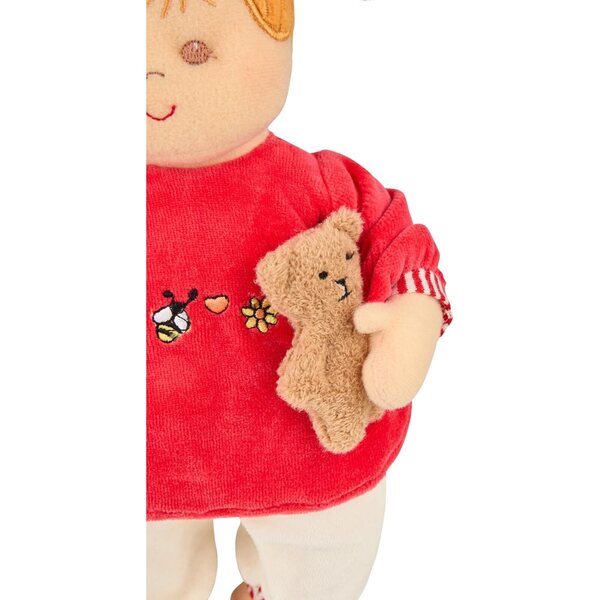 Sterntaler Spielpuppe Magdalena con Rassel Integrata per Neonati, 33 cm, Rosso/Beige
