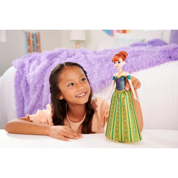 Mattel Disney Frozen Anna knuffel met muziek en kasteeljurk voor kinderen