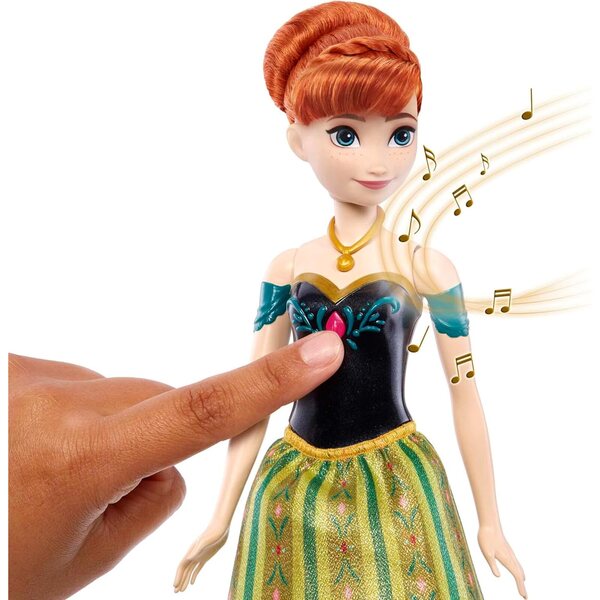 Mattel Disney Frozen Anna knuffel met muziek en kasteeljurk voor kinderen