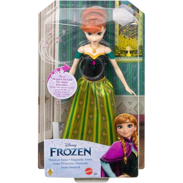 Mattel Disney Frozen Anna knuffel met muziek en kasteeljurk voor kinderen