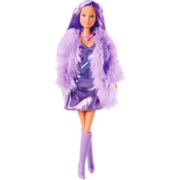 Steffi Love Fluffy 29cm - Κούκλα μόδας με φόρεμα και γούνινο μπουφάν, μοντέρνα αξεσουάρ